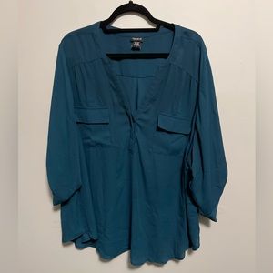 Torrid Teal Harper Georgette Pullover 3/4 Sleeve Blouse